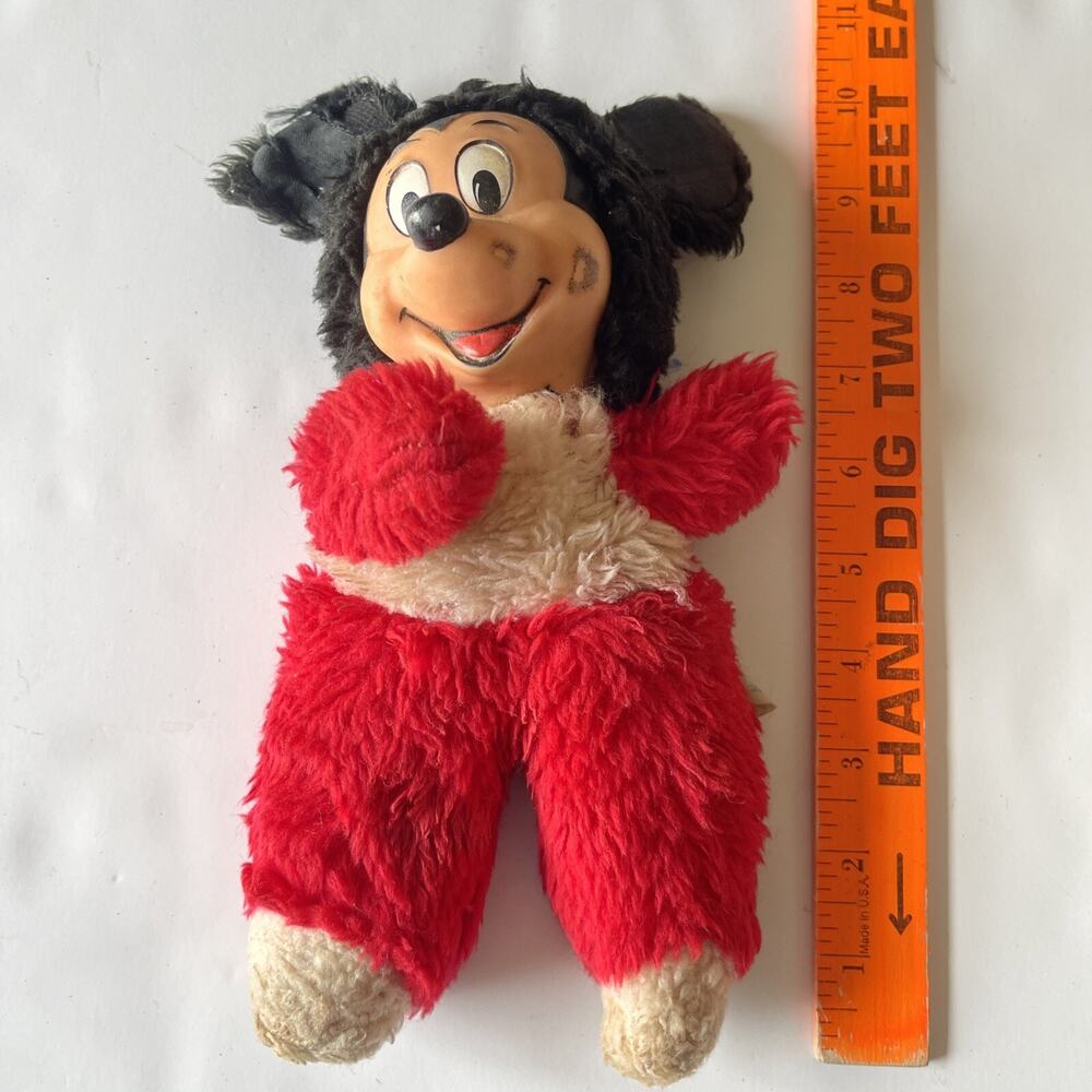 Vintage Baby Mickey Mouse Plush Toy, 10” Rubber Face Walt Disney